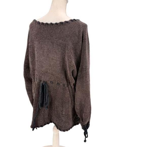 Hot Knots Brown Cotton Cardigan Sweater Cottagecore Boho Artsy Indie Slouchy OS - Picture 8 of 13